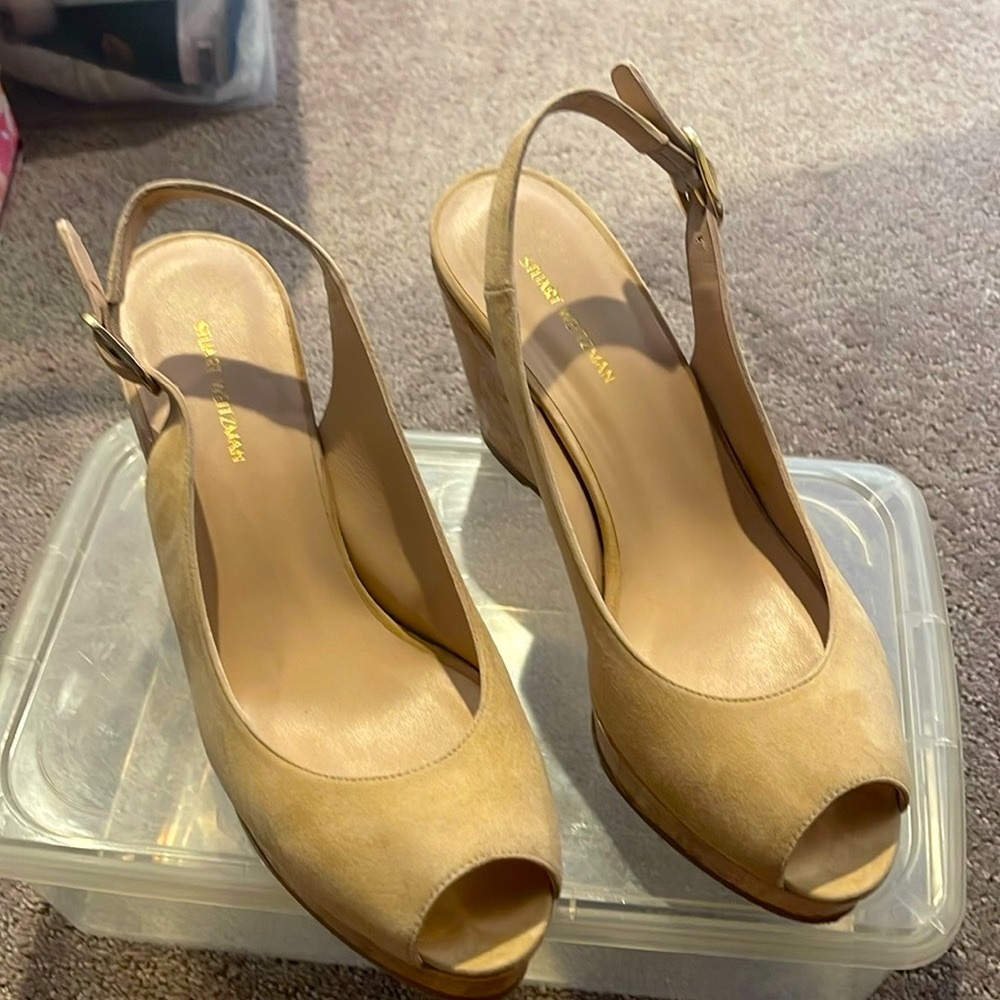 Stuart weitzman Jean nude nubuck suede cork wedge size 8.5